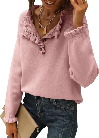 CLEARANCE SALE🔥Ruffle Trim Casual Knit Pullover Tops﻿(Buy 2 Free Shipping)-tidenox