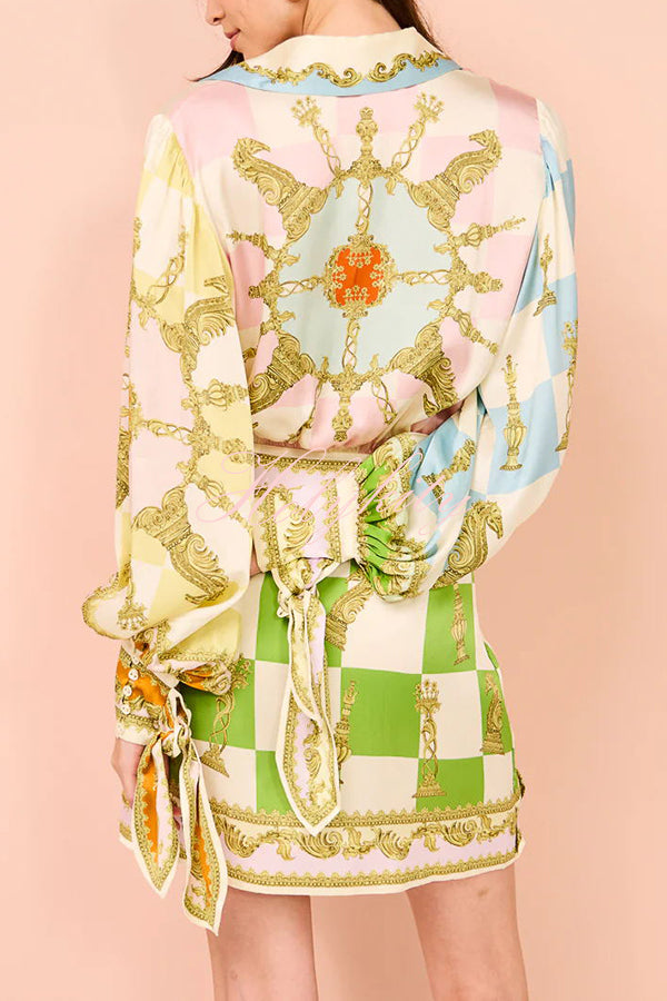 Vacay Mode Satin Unique Print Tie-up Design Wrap Mini Dress-tidenox