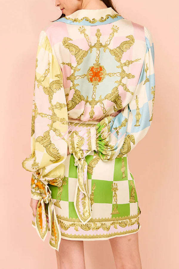 Vacay Mode Satin Unique Print Tie-up Design Wrap Mini Dress-tidenox