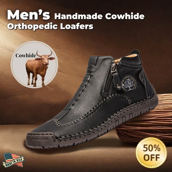 Zipper Plush Ankle Leather Orthopedic Shoes For Men Nonslip Boots-tidenox