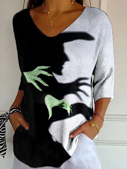 Women's Halloween Witch Printed T-Shirt-tidenox