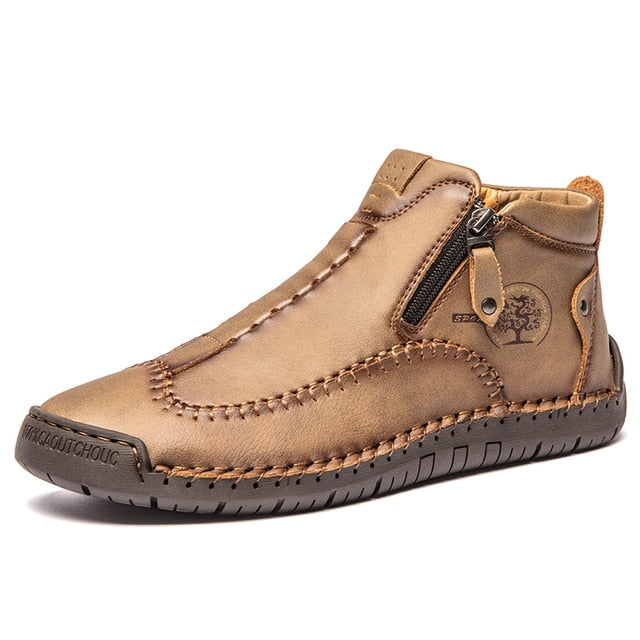 Zipper Plush Ankle Leather Orthopedic Shoes For Men Nonslip Boots-tidenox