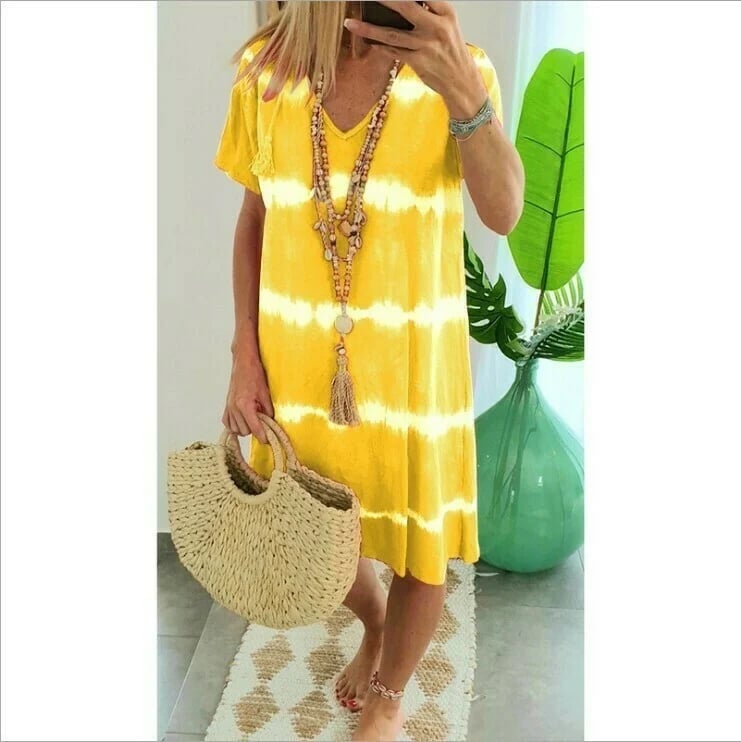 🔥Tie-dye Striped Short-sleeved Loose T-shirt Dress-tidenox