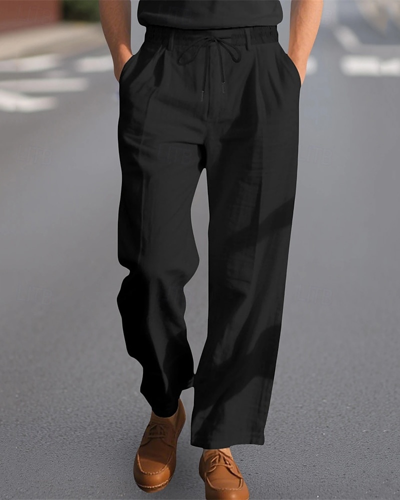 Men's Linen Pants Trousers Summer Pants Beach Pants Pocket Elastic Waist Drawstring Plain Comfort Breathable Vacation Daily Holiday Hawaiian Boho Black White 2025 - €21.99 –P10
