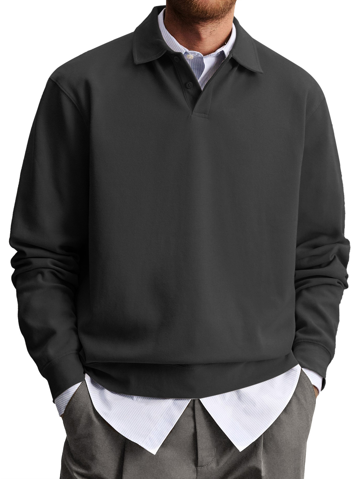 Men's Casual Lapel Comfortable Solid Color Polo Sweatshirt-tidenox