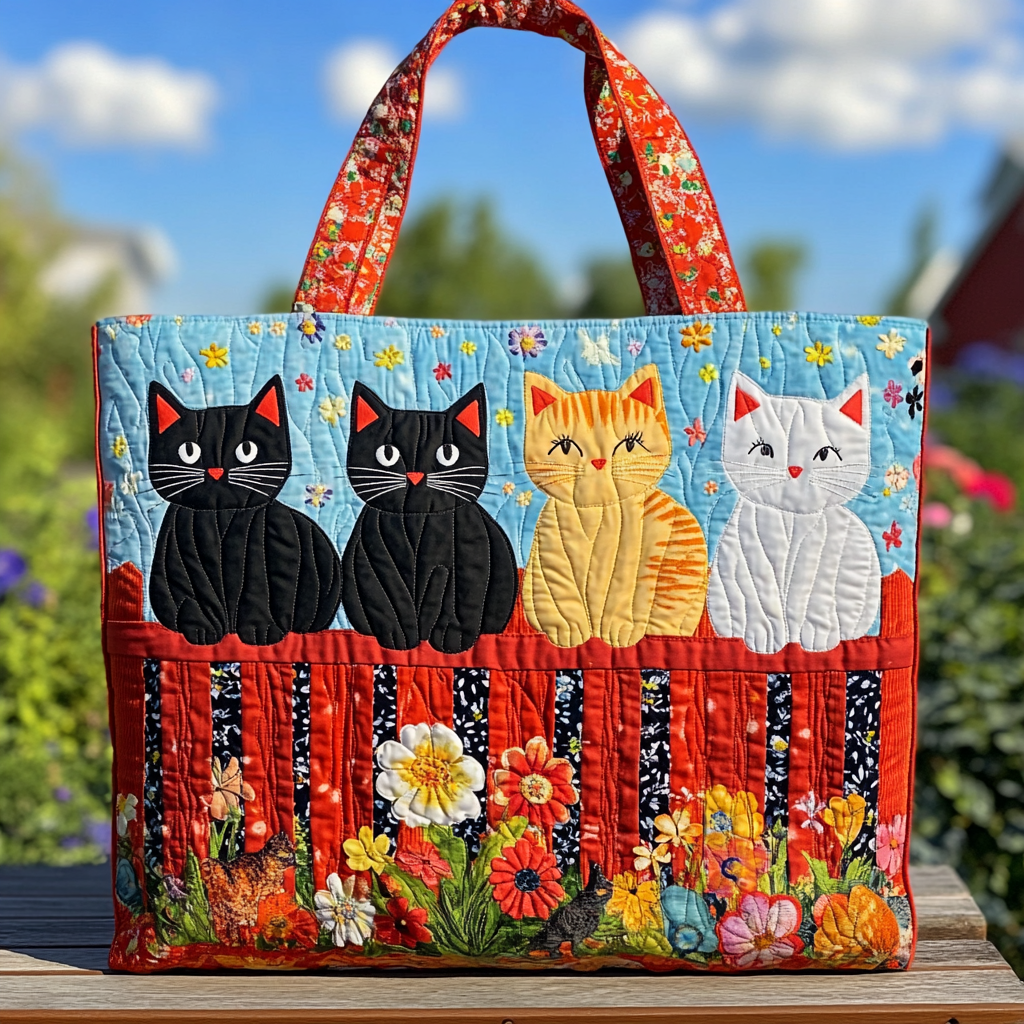Garden Cat Quilted Tote Bag NCU0DK9704-tidenox