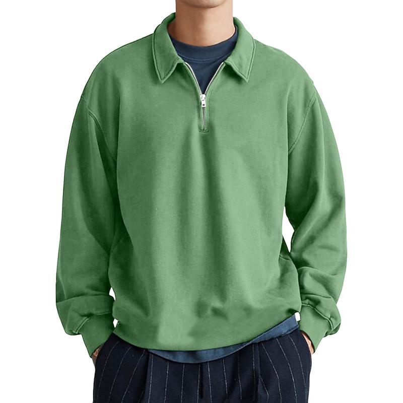 Men's Casual Half-zip Lapel Loose Pullover Polo Shirt-tidenox