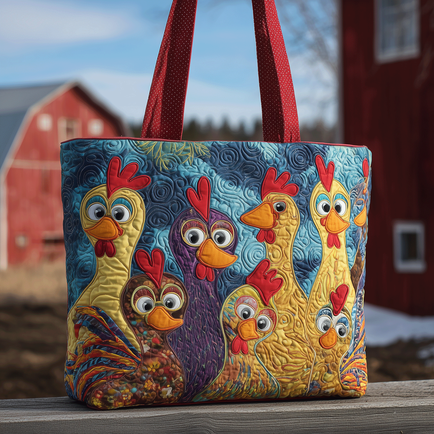 Chicken Patch Party Quilted Tote Bag NCU0TH2833-tidenox