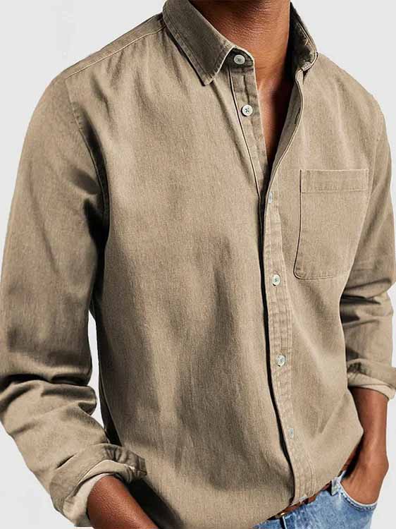 Men's Basics Vintage Washed Pocket Long Sleeve Shirt-tidenox