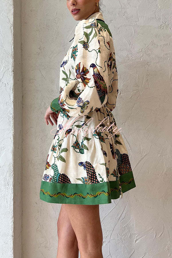 Celebrate Everyday Unique Print Color Match Balloon Sleeve Shirt Mini Dress-tidenox