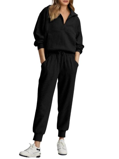 ⏰Hot Sale-Womens 2 Piece Long Sleeve Half Zip Pullover Fall Tracksuit Sweatsuits Set(Buy 2 Free Shipping)-tidenox