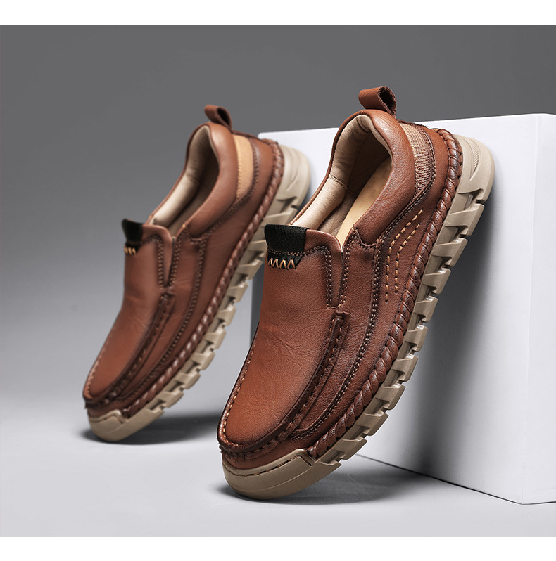 Men's Casual Leather Split Flat Loafers-tidenox