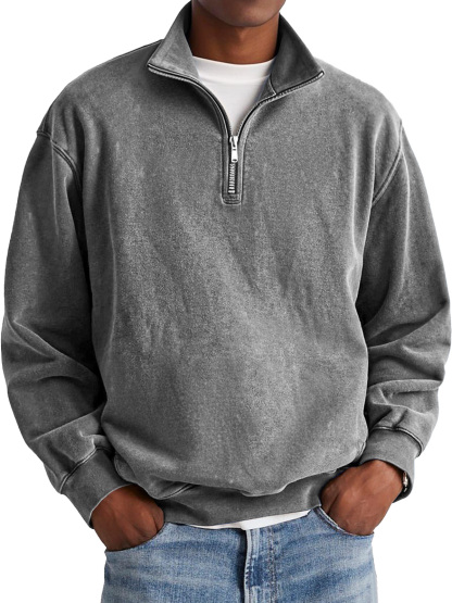 Men's Fashion Retro Stand Collar Zipper Polo Sweatshirt-tidenox