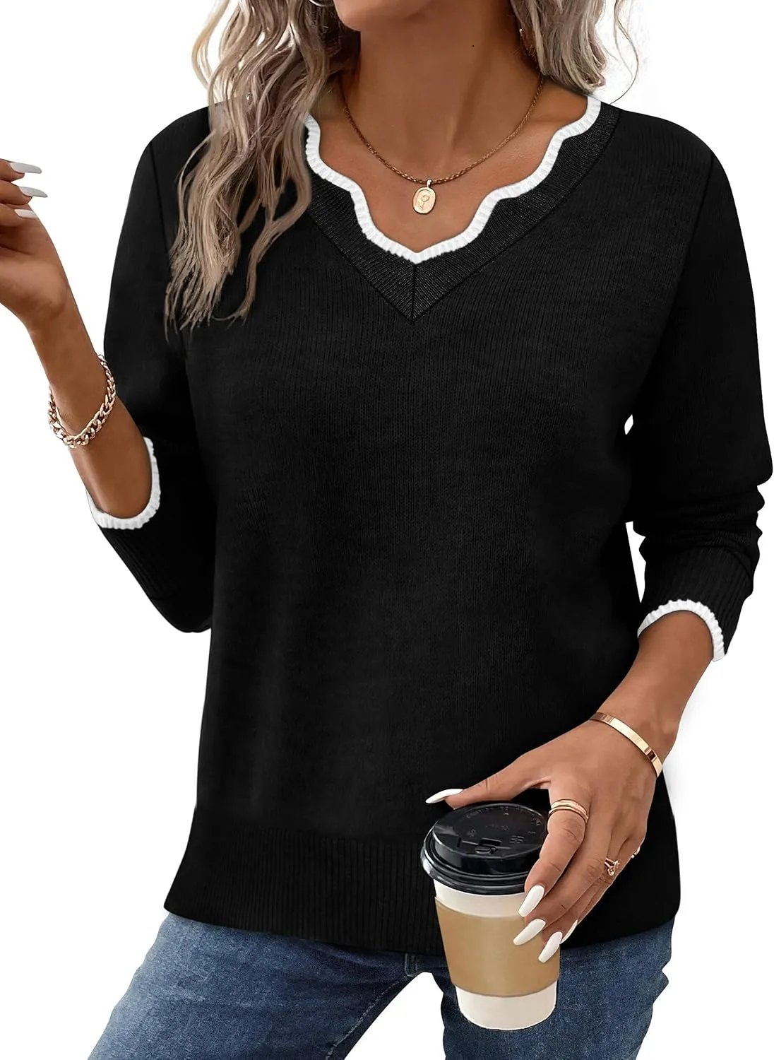 ✨Womens Cozy Lightweight V Neck Sweaters Pullover(BUY 2 FREE SHIPPING)-tidenox