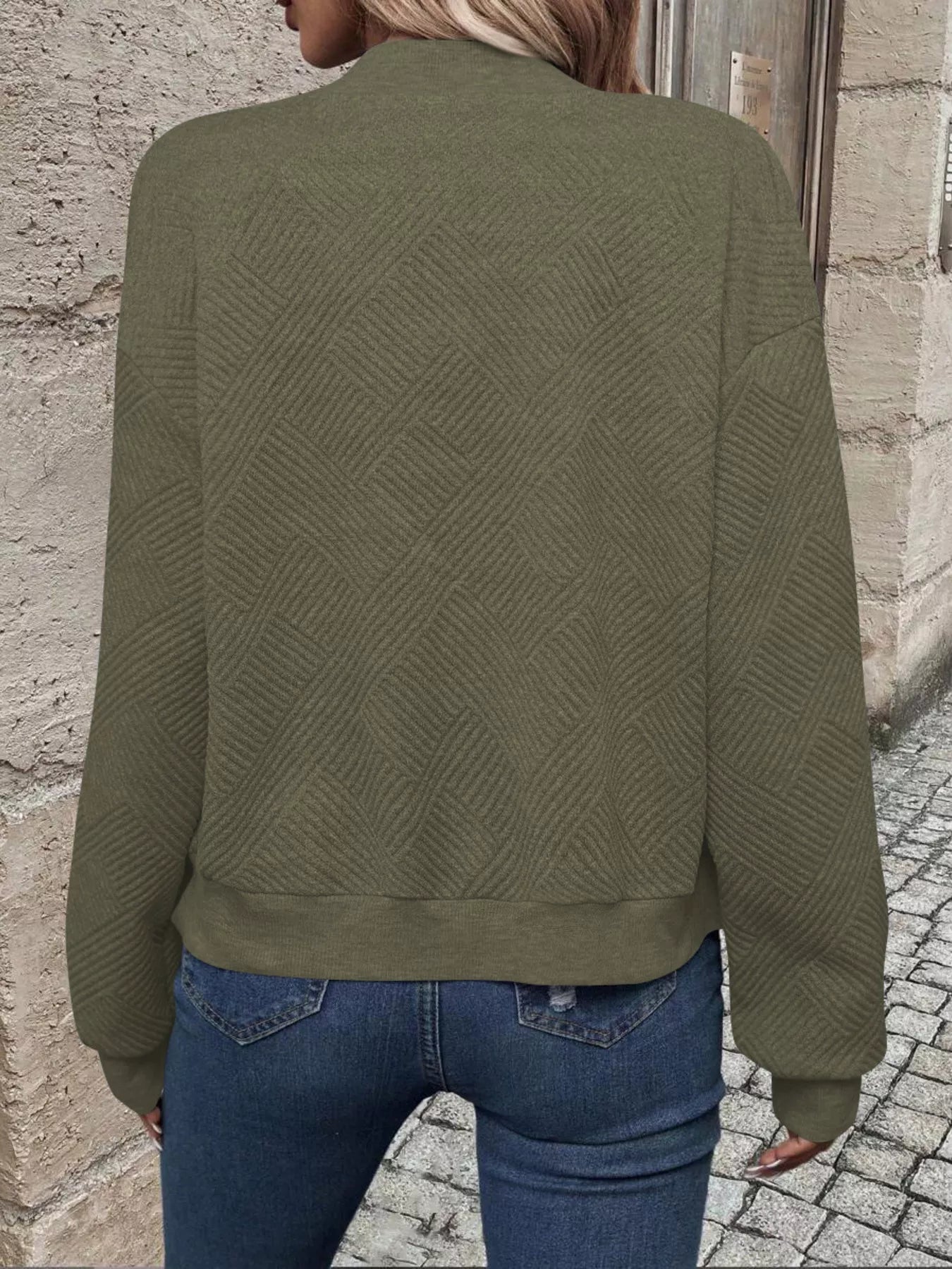 Full Size Zip Up Long Sleeve Textured Jacket Plus Size-tidenox