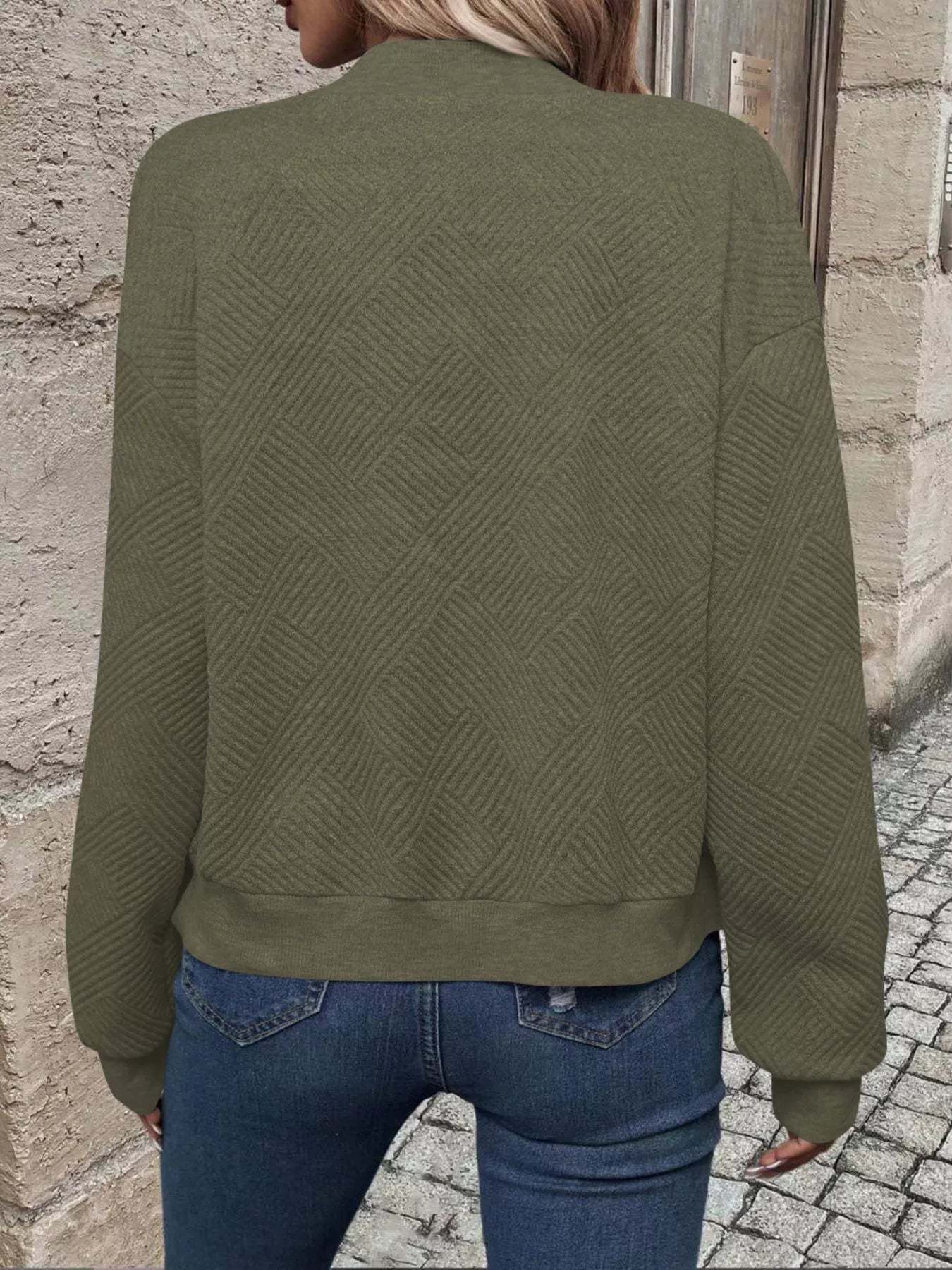 Full Size Zip Up Long Sleeve Textured Jacket Plus Size-tidenox