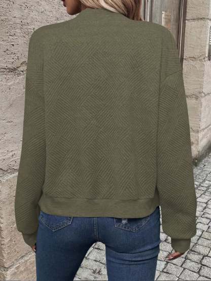 Full Size Zip Up Long Sleeve Textured Jacket Plus Size-tidenox