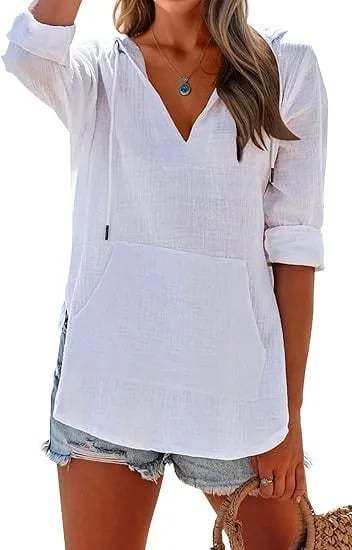 Women's V-Neck Hooded Beach Cover-Up-tidenox