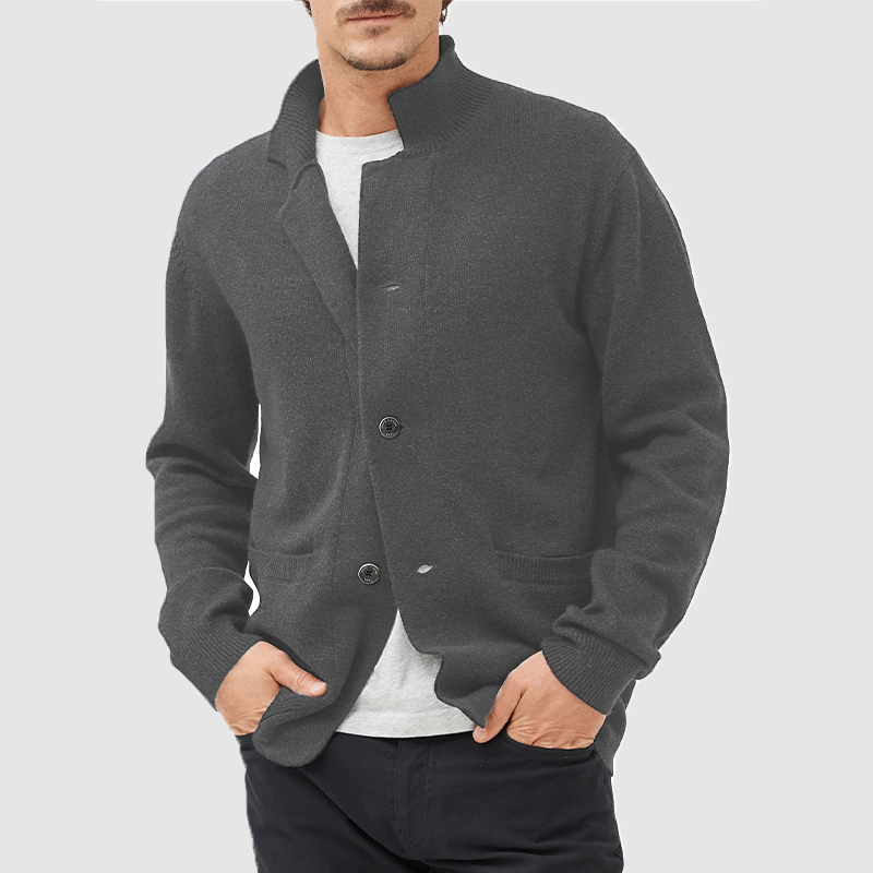 Men's Cardigan Casual Sweater Solid Color Sweater-tidenox