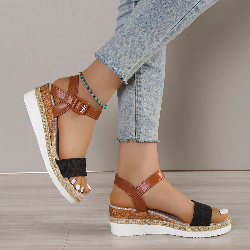 2025 Womens Vintage Buckle Ankle Strap Wedge Casual Sandals-tidenox