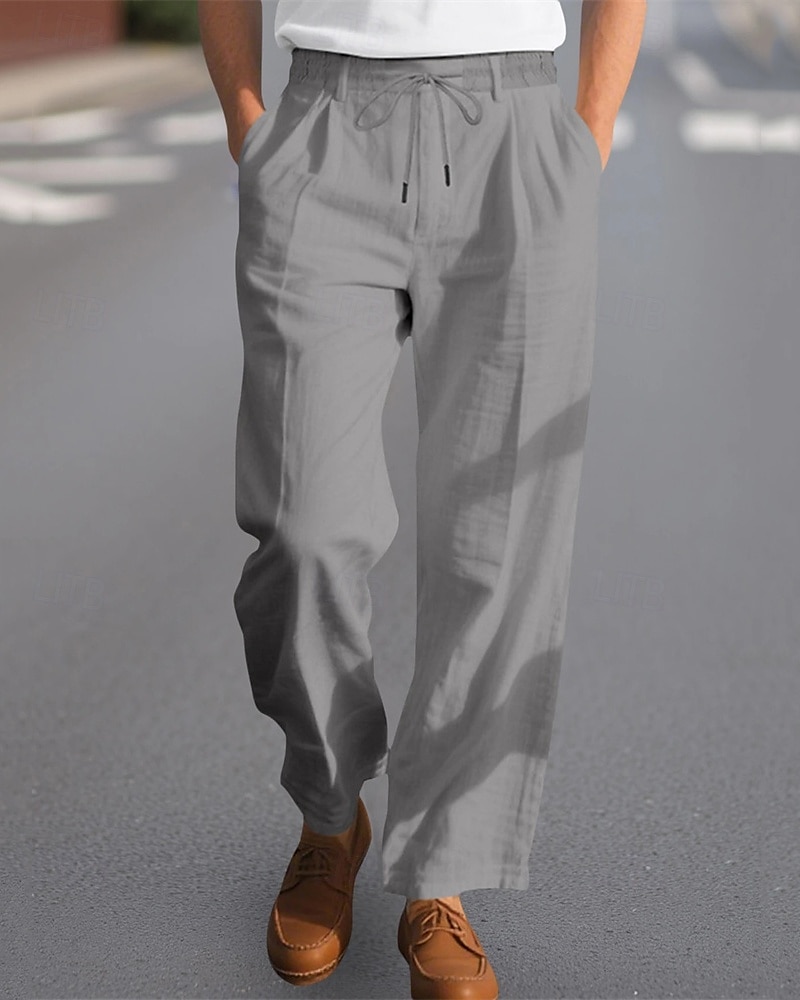 Men's Linen Pants Trousers Summer Pants Beach Pants Pocket Elastic Waist Drawstring Plain Comfort Breathable Vacation Daily Holiday Hawaiian Boho Black White 2025 - €21.99 –P6