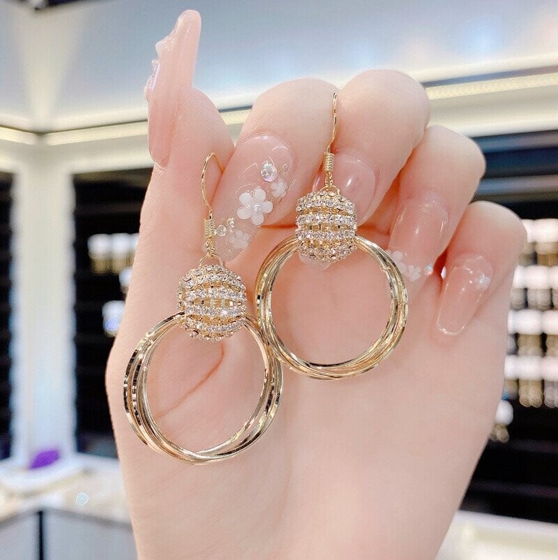 Rhinestone Layered Hoop Earrings-tidenox