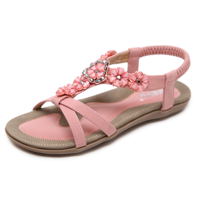 Women's Flower Rhinestone Casual Beach Sandals-tidenox