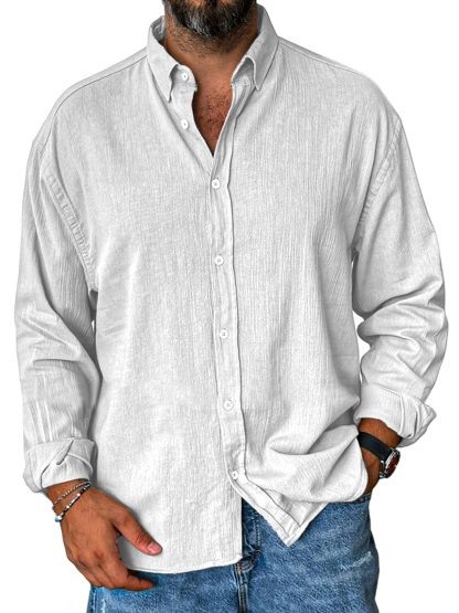 Men's Comfortable Everyday Solid Color Lapel Long Sleeve Shirt-tidenox
