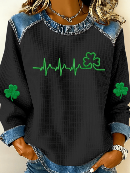 Women's St. Patrick's Day Art Print Patchwork Sweatshirt