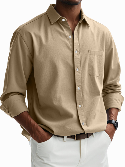 Men's Casual Cotton Pocket Basic Long Sleeve Shirt-tidenox