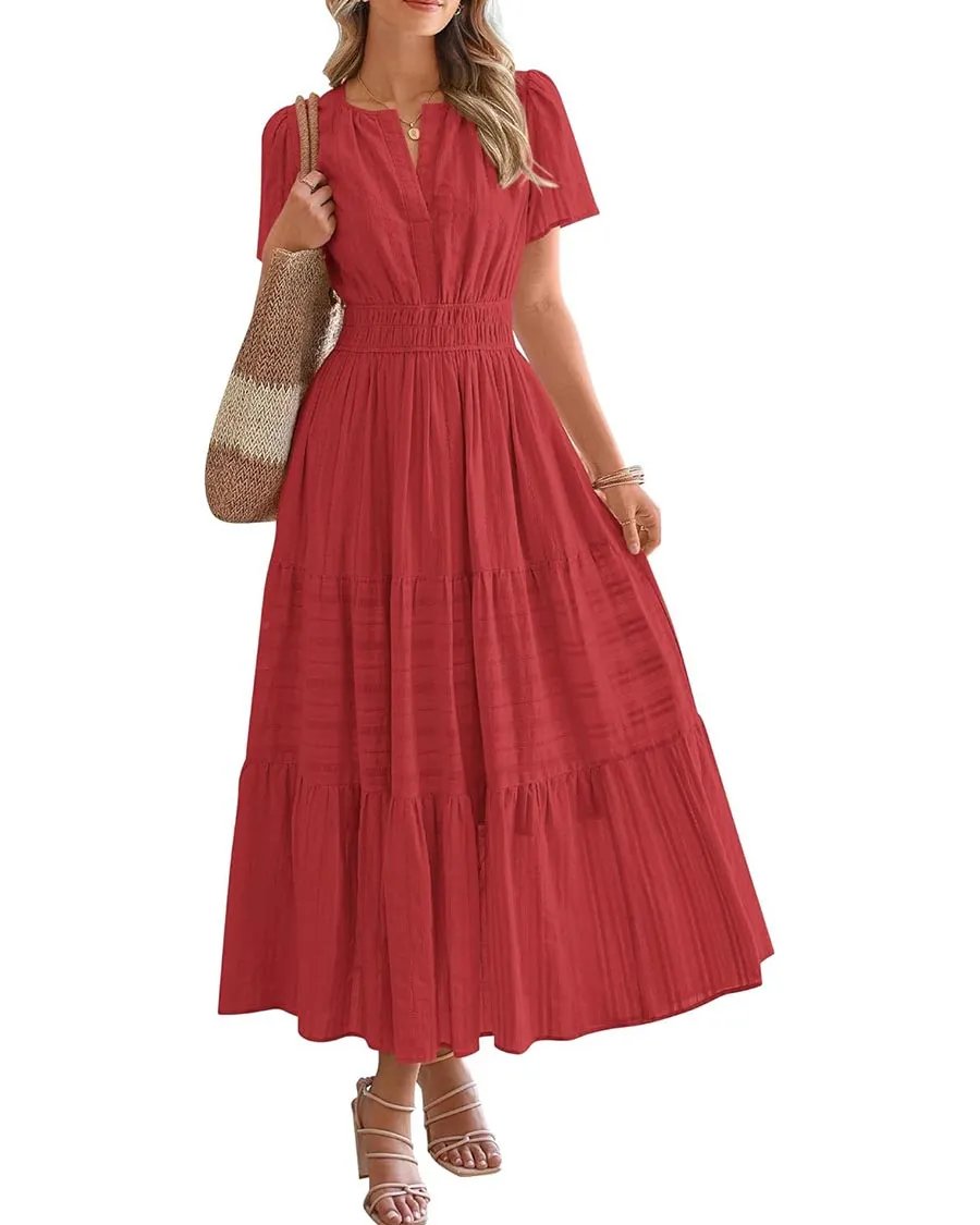 Limited time sale🔥Womens Summer Lightweight Short Sleeve Midi Maxi Dresses