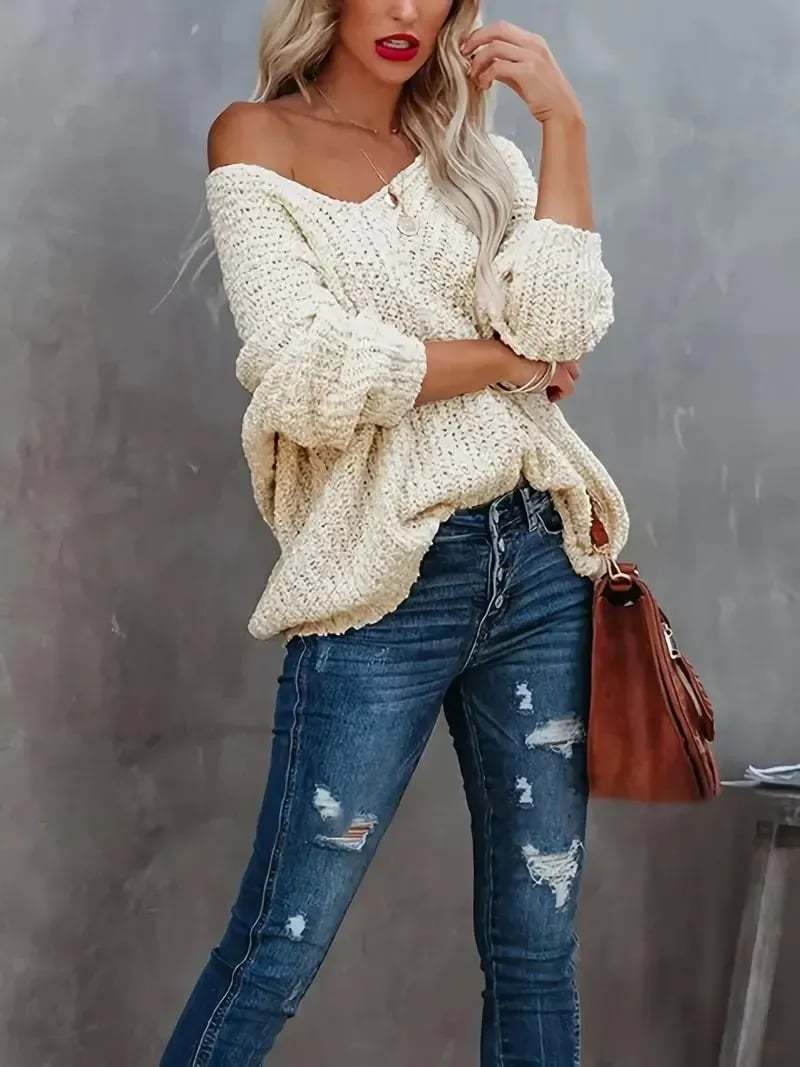 ✨Women's Off-the-Shoulder Sweater Loose Lightweight Pullover Top-tidenox