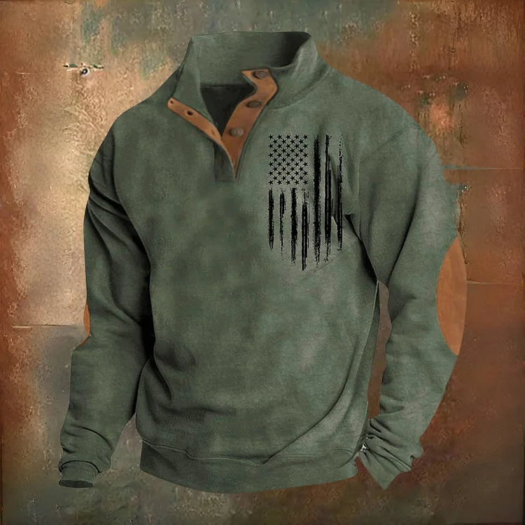 🔥Hot Sale🔥Men's Oversized Sweatshirt Long Sleeve Stand Collar Button Pullover-tidenox