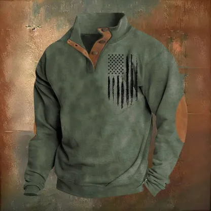 🔥Hot Sale🔥Men's Oversized Sweatshirt Long Sleeve Stand Collar Button Pullover-tidenox