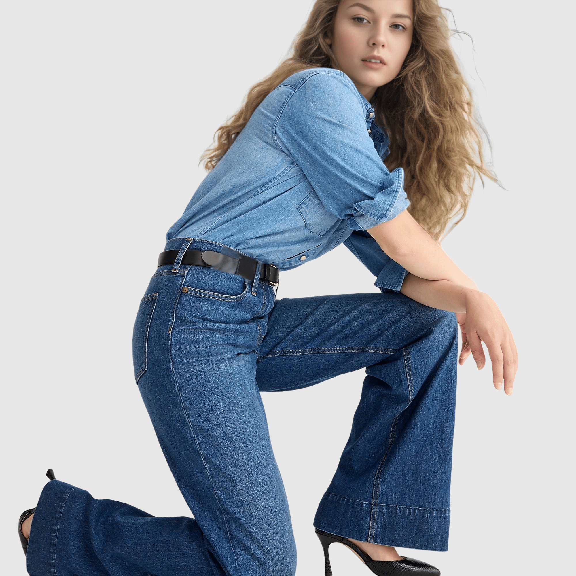 Tummy Control Tall Wide Leg Denim Trouser-tidenox