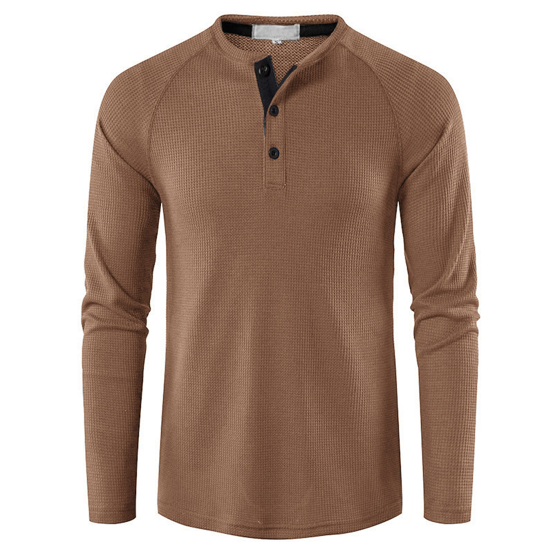Men's Lightweight Henley Collarless Plain Crew Neck Shirt-tidenox