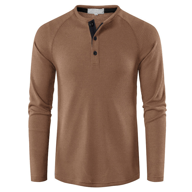 Men's Lightweight Henley Collarless Plain Crew Neck Shirt-tidenox