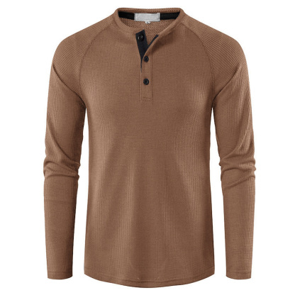Men's Lightweight Henley Collarless Plain Crew Neck Shirt-tidenox