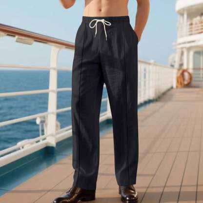 Men's linen trousers summer beach pants solid color comfortable breathable holiday leisure Hawaiian Bohemian style