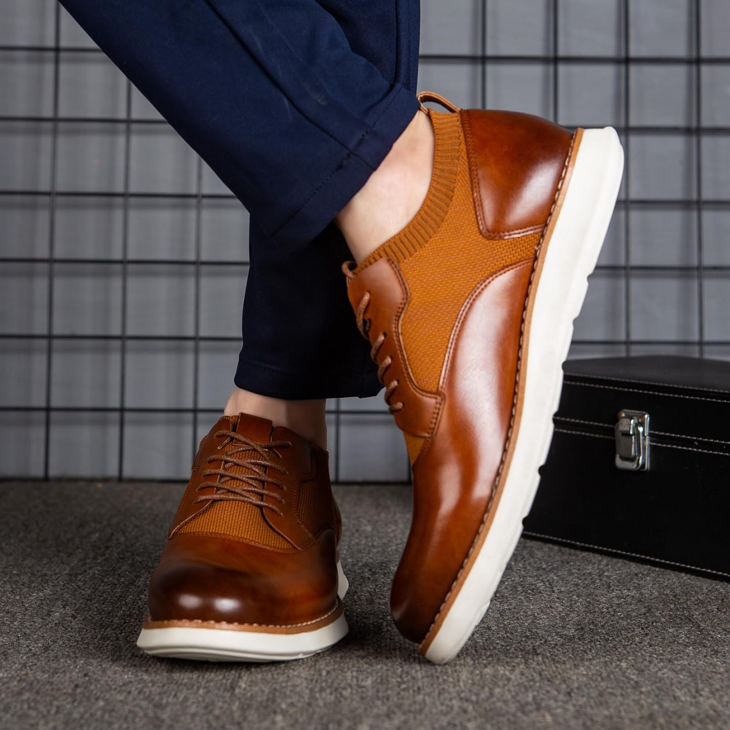 Men's Loafers Genuine Leather Shoes Casual Oxford Lace Up Dress Shoes-tidenox