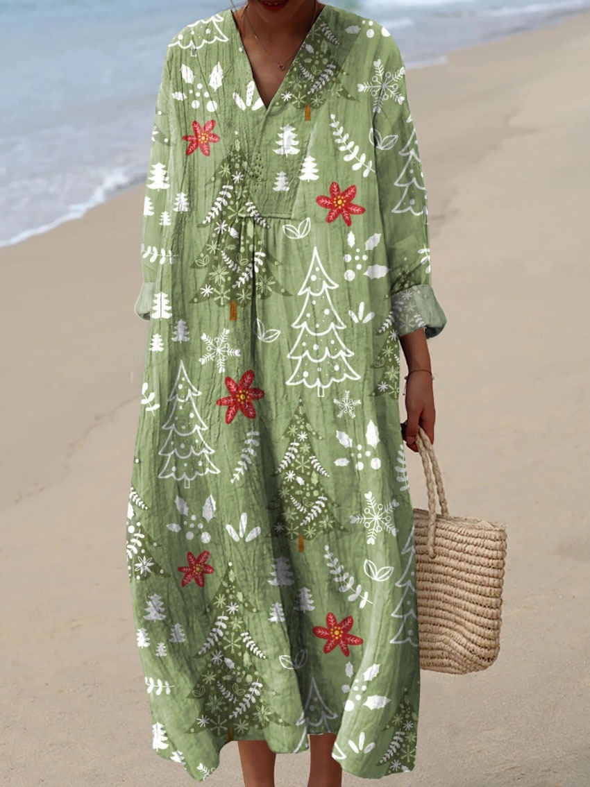 Women's Christmas Tree Pattern Art Print Buttoned Cardigan Sweater-tidenox