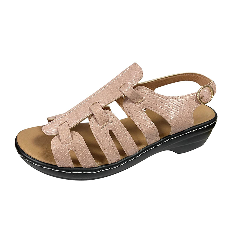 2025 Womens Comfortable Hollow Breathable Wedge Heel Buckle Sandals-tidenox