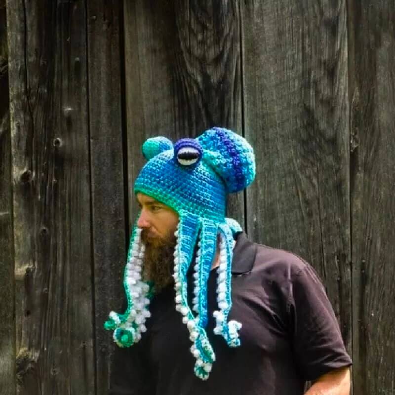 Octopus Pattern Color Block Knitted Hat-tidenox
