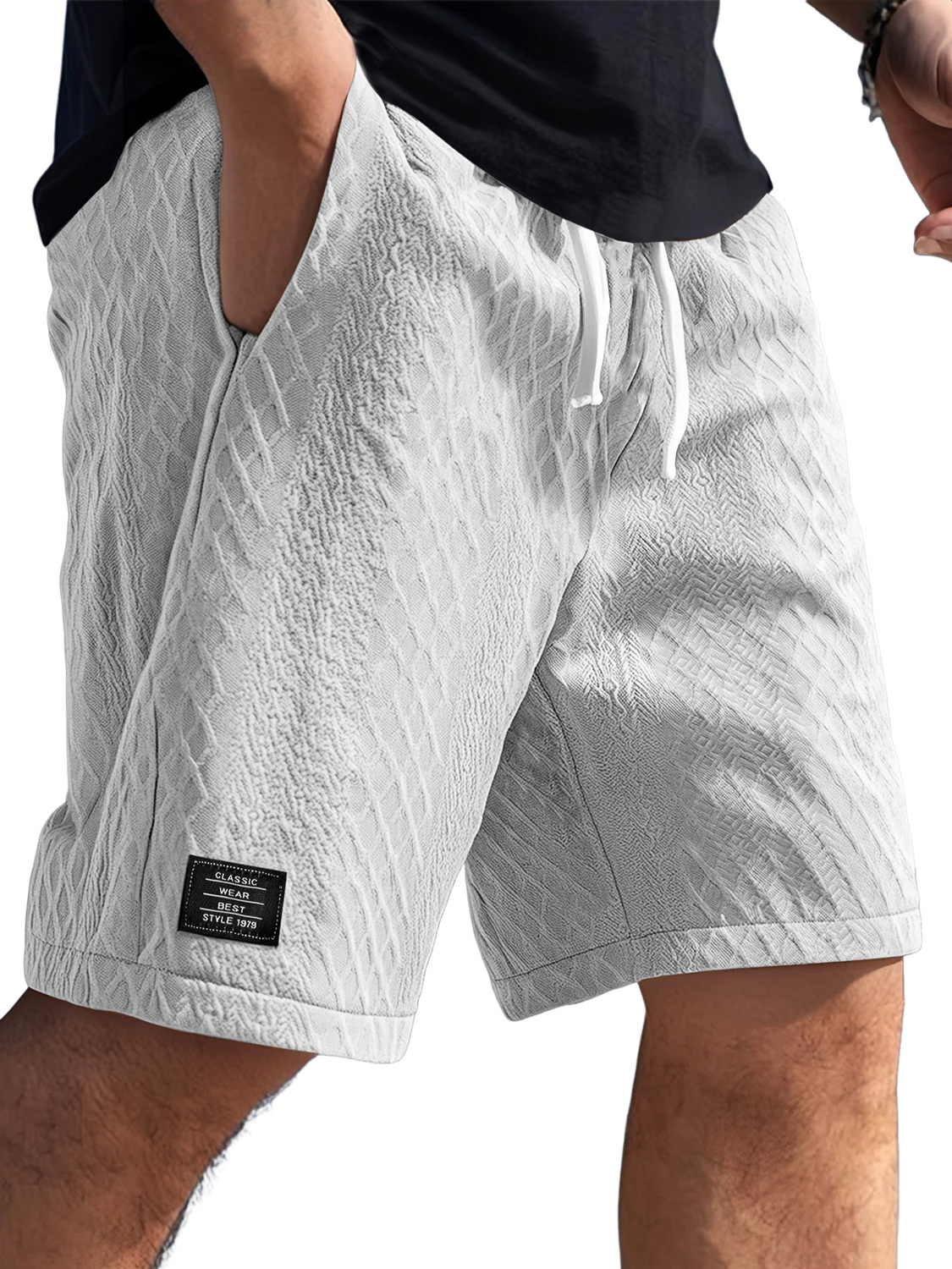 Men's Daily Jacquard Texture Logo Casual Solid Color Shorts-tidenox