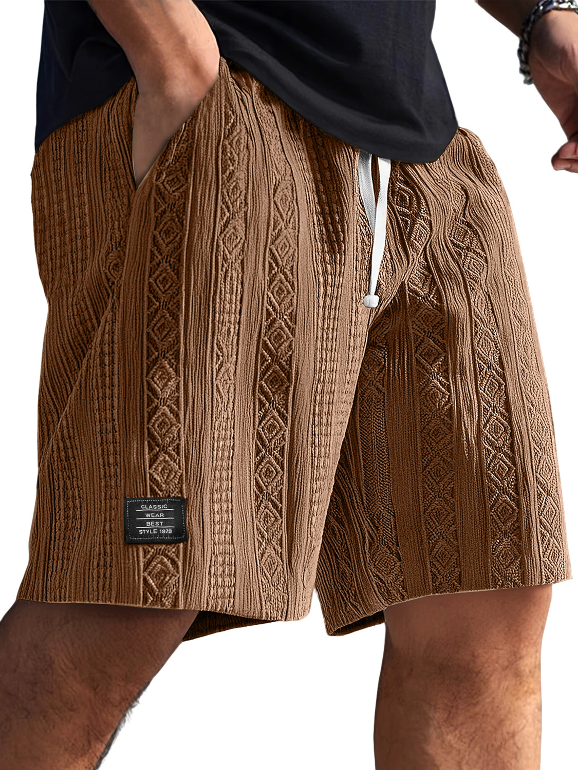 Men's Daily Jacquard Texture Embroidered Logo Casual Comfort Shorts-tidenox