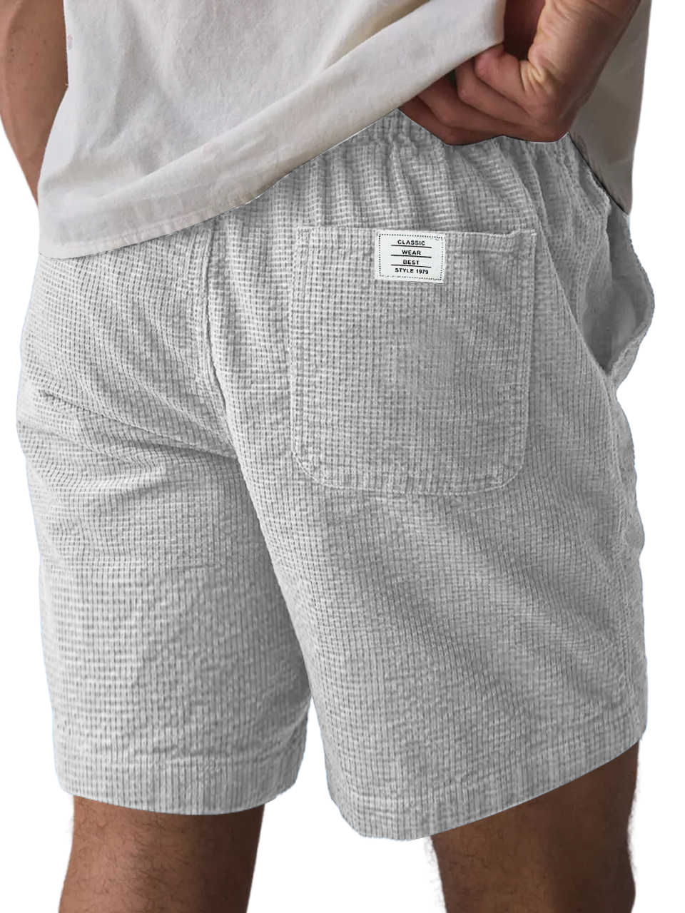Men's Everyday Waffle Pocket Logo Solid Shorts-tidenox