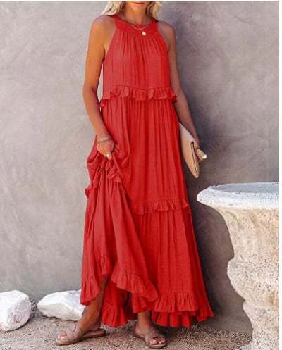Holiday Style Ruffled Long Dress-tidenox