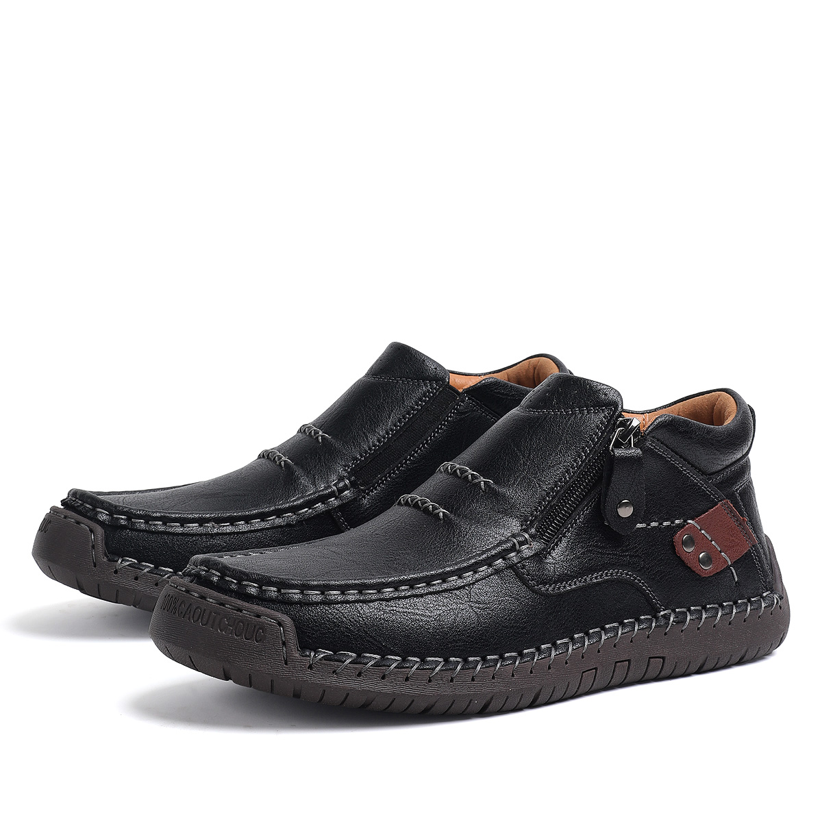 ⏰Limited Time Sale 70% OFF-Men’s Handmade Premium Leather Slip-On Driving Boots – Wide Toe, Arch Support, Waterproof