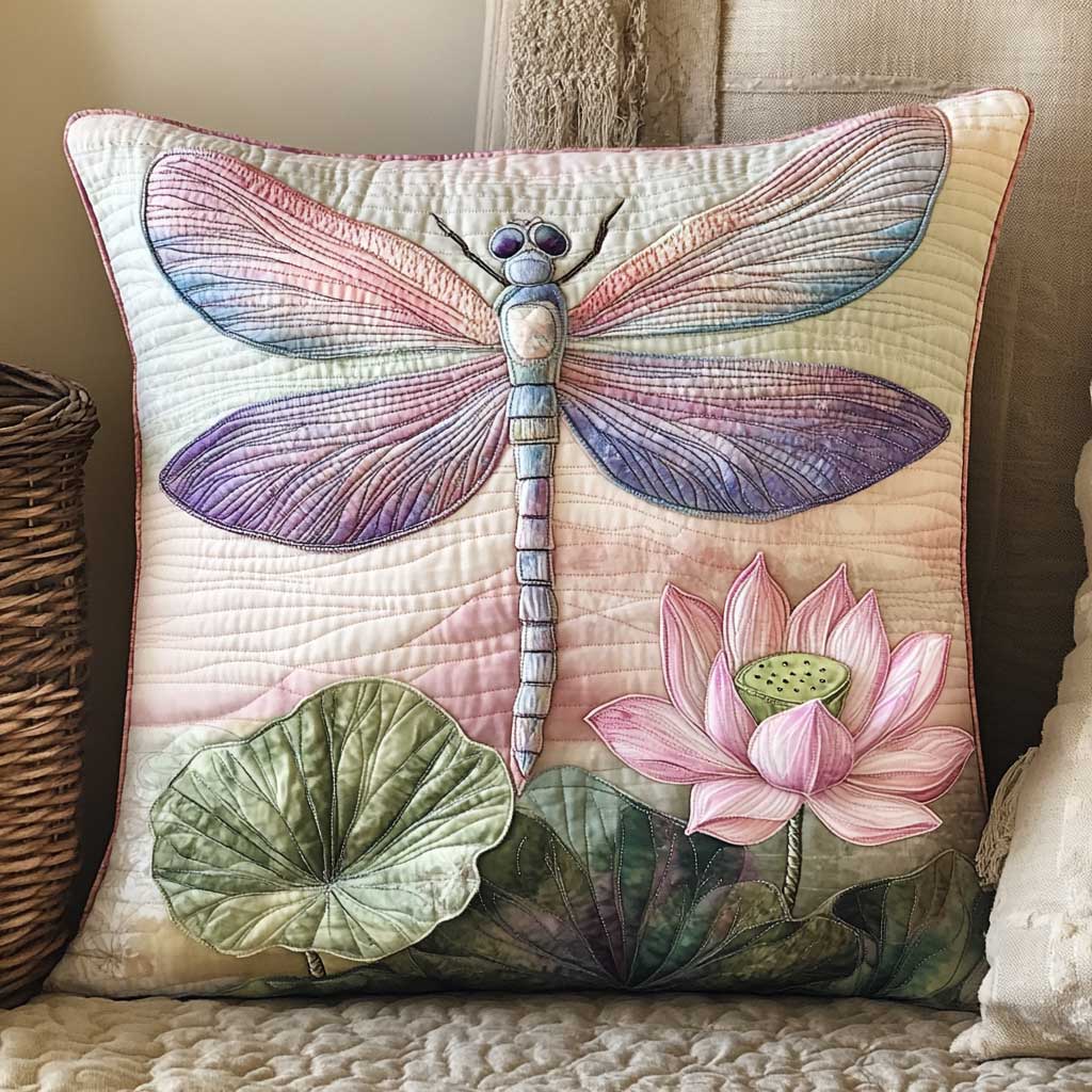 Lotus Purple Dragonfly WP2502073CL Quilt Pillow Case-tidenox