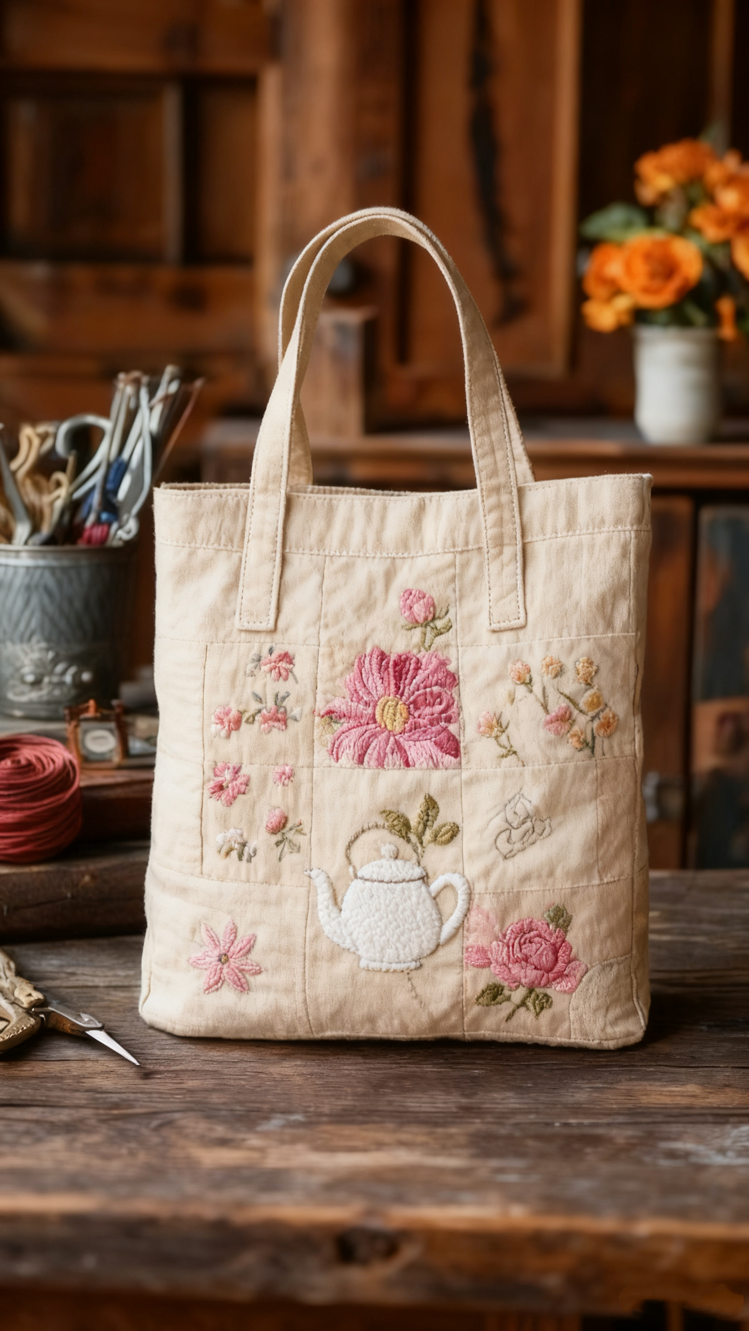 Floral Patchwork Quilted Tote Bag 1030-tidenox